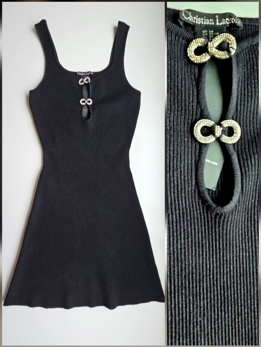 Nwt Christian Lacroix Black Ribbed Embellished Mini Tank Dress